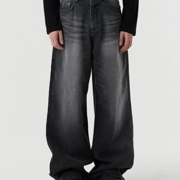 DNSR 디앤에스알 시그니처 와이드 데님 팬츠 블랙 흑청 xl