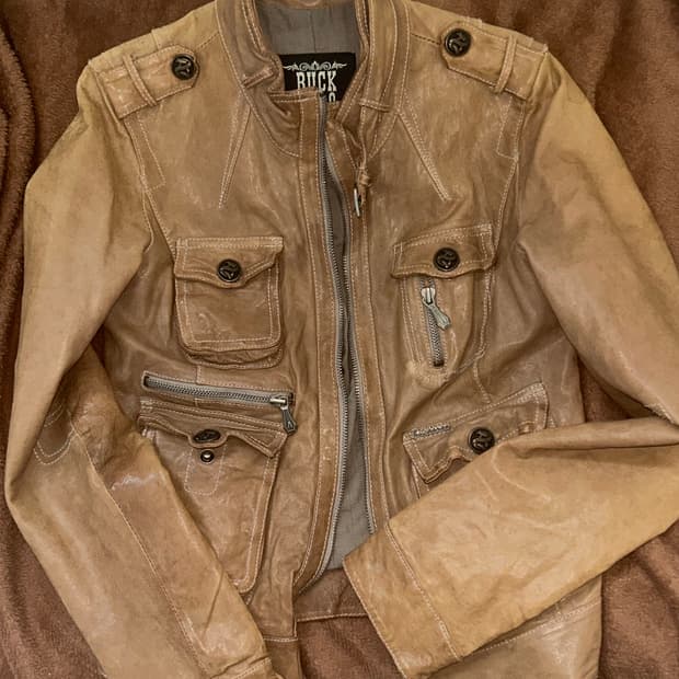 빈티지 디테일 브라운 가죽 자켓