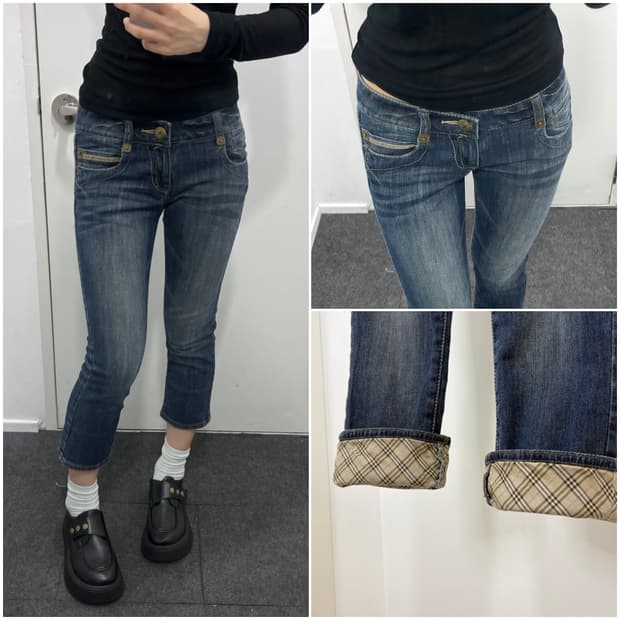 버버리 노바체크 데님 카프리 팬츠 바지