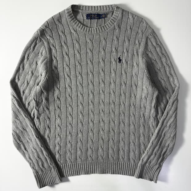 Polo 폴로 랄프로렌 멜란지 그레이 케이블 라운드 니트