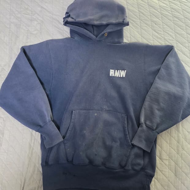 [XL] 90s 빈티지 챔피온 리버스위브 트래쉬드 페이디드 블랙 후드