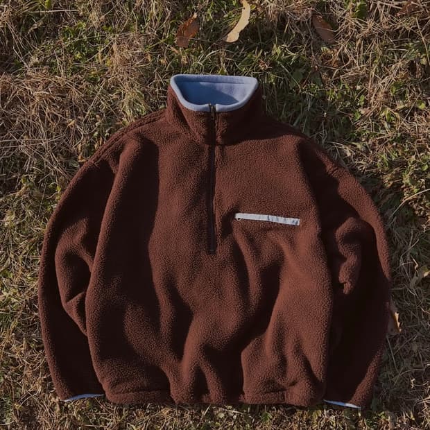 너티새비지 브라운 플리스 하프집업