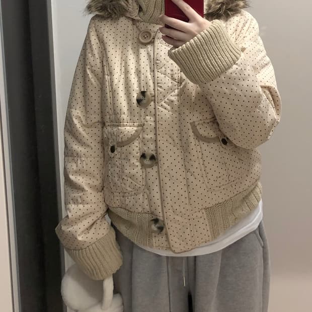 도트패딩 빈티지 모리걸 떡코단추 퍼 패딩 