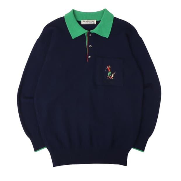 버버리 골프스윙 로고 버튼업 카라 울 니트