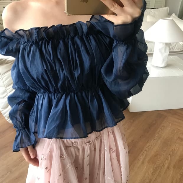 vintage off-shoulder navy blouse
