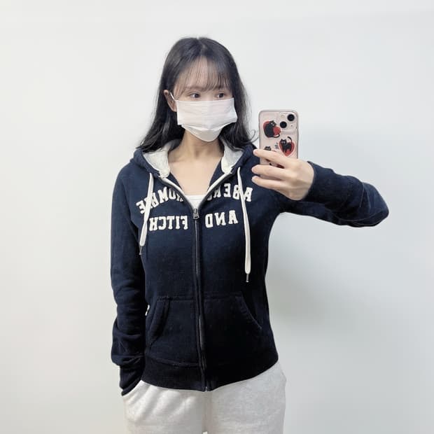 아베크롬비 피치 로고 후드집업 네이비