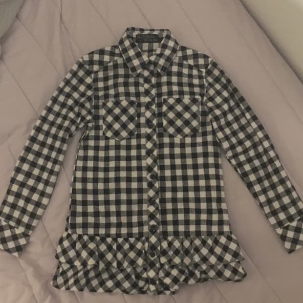 빈티지 프릴 체크 셔츠