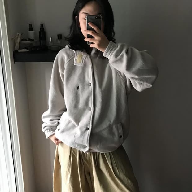 폴로 랄프로렌 90년대 올드스쿨 포니로고 플리스 후드자켓 바시티