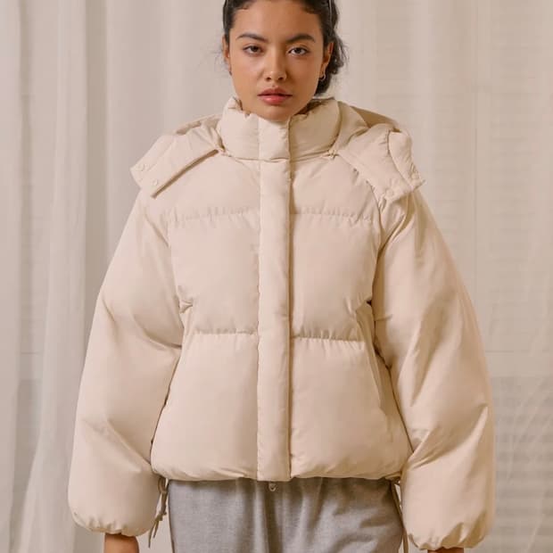 C.G 후드 푸퍼 자켓-크림