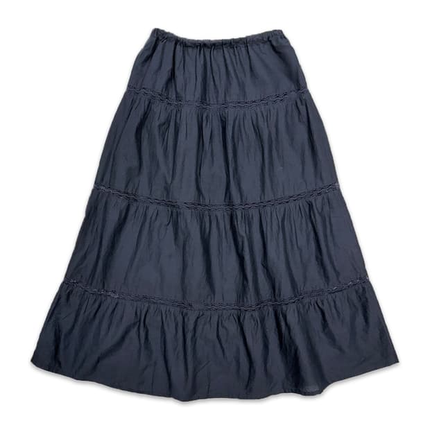 빈티지 네이비 레이스 플레어 롱 스커트
