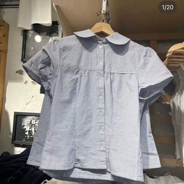 브랜디멜빌 스트라이프 블루 반팔 블라우스