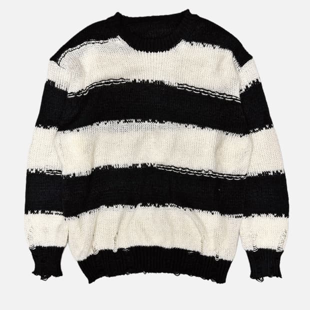 distressed detail stripe knit