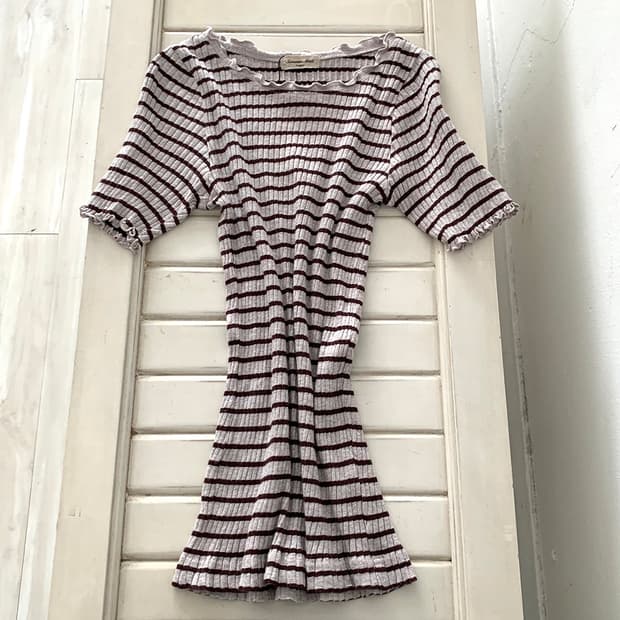 Samansa Mos2 ribbed striped brown top