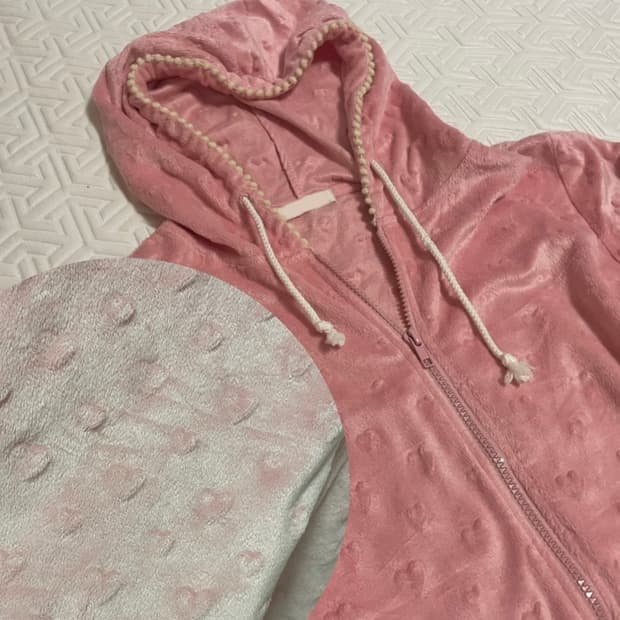 💖대장💖 핑크 하트 펀칭 벨벳 후드집업 | 양산 갸루 빈티지 페어리