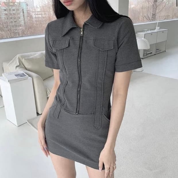 라디 카라 지퍼 원피스