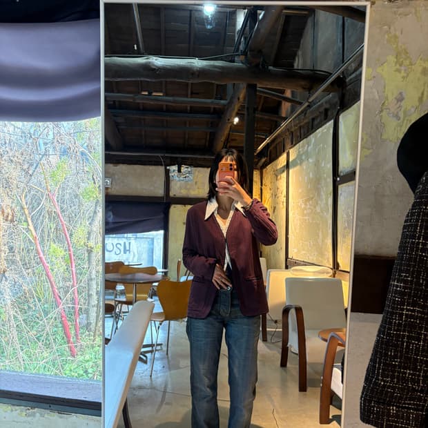 버건디 스트라이프 코튼 가디건