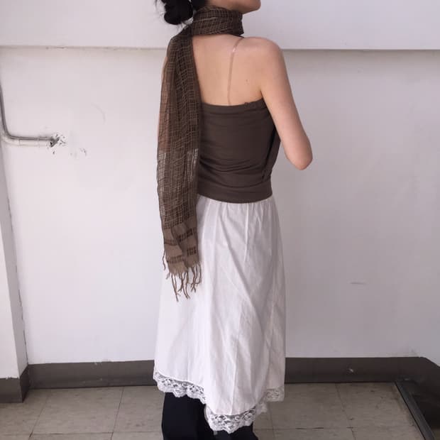 Vintage 브라운 시스루 체크 스카프 머플러