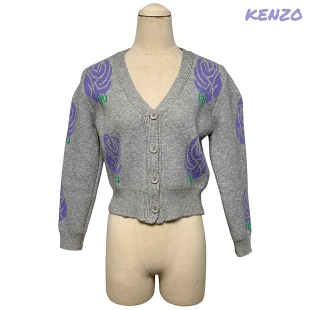 3836 겐조 그레이 플라워 크롭 니트가디건