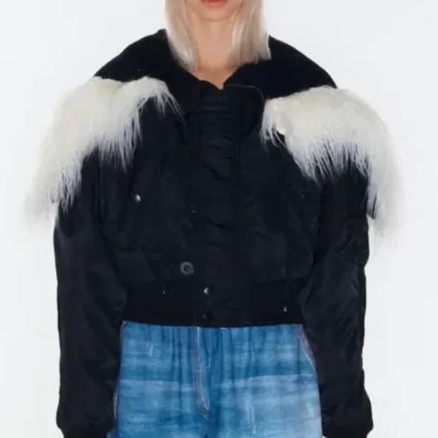 FAUX FUR ZIPPER HOOD ma1 BLACK  1