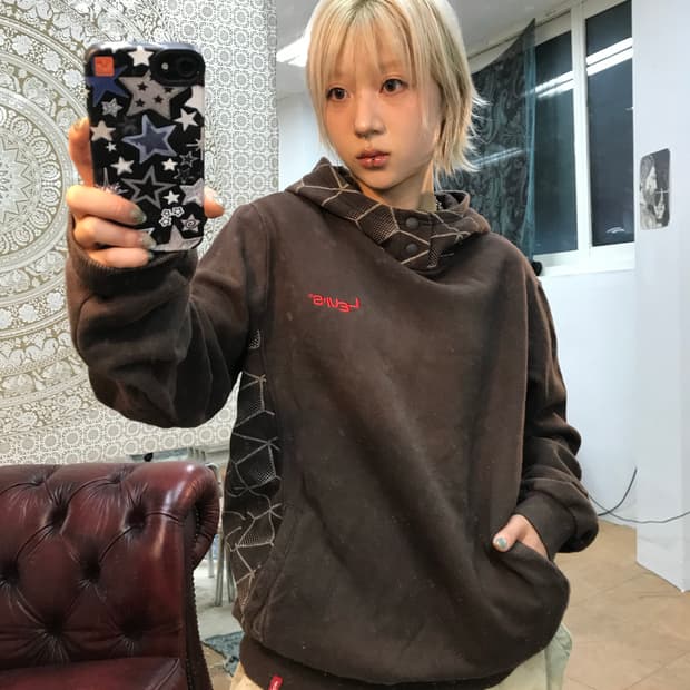 리바이스 자수 기모 후드티 