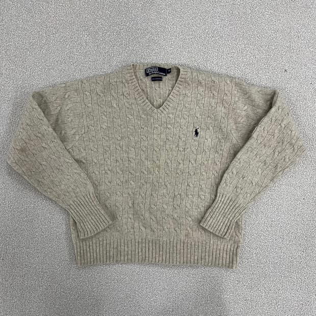 90 폴로 램스울 케이블 브이넥 니트 0203M1