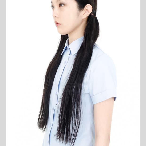샵페어리 클래식 반팔 셔츠 스카이블루 classic half blouse