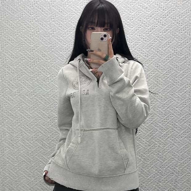 아베크롬비 Y2K 빈티지 데미지 반집업 후드티 M C10478