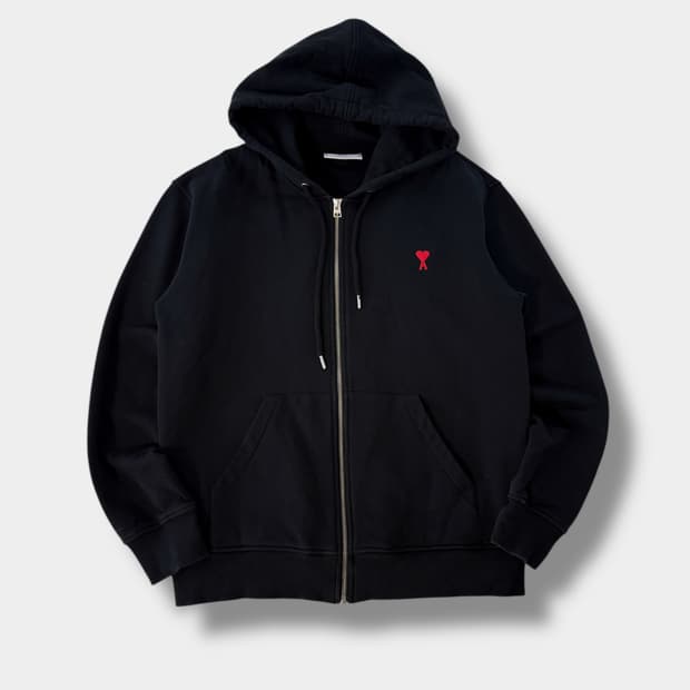 아미 루즈핏 스몰 하트로고 블랙 스웻 후드집업