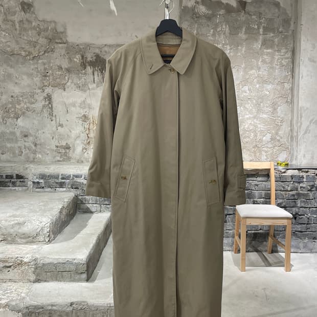 버버리 베이지 히든 버튼 코튼 코트