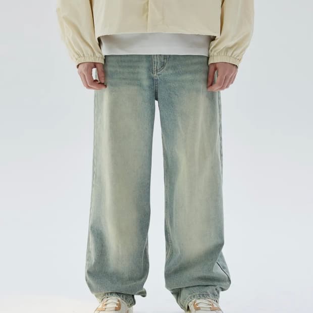 트릴리온 프론트 워싱 와이드 데님 팬츠 (BEIGE BLUE)
