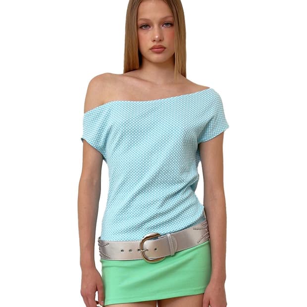 UNBALANCED GINGHAM OFF-SHOULDER