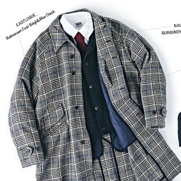 이스트로그 남성  버진울 발마칸 체크코트 베이지/블루 L
