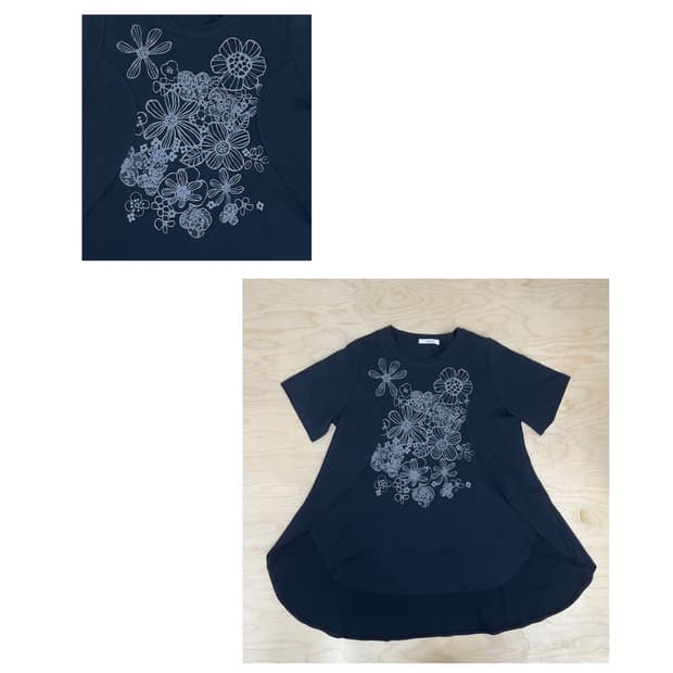 빈티지 블랙 플라워 롱 티셔츠