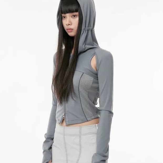 플레어업 컷아웃 크롭 후드집업