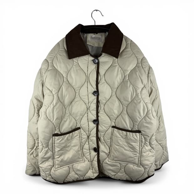 M) OUXUEQI 퀄팅 솜 패딩 버튼 자켓 베이지