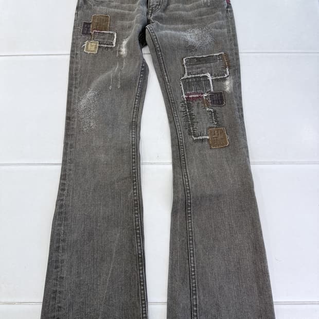patchwork stitch jeans
