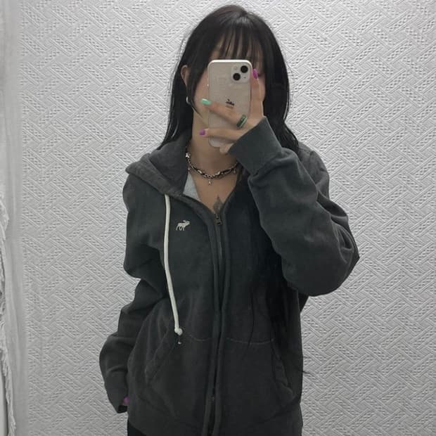 아베크롬비 빈티지 베이직 차콜 약기모 후드 집업 L C07087