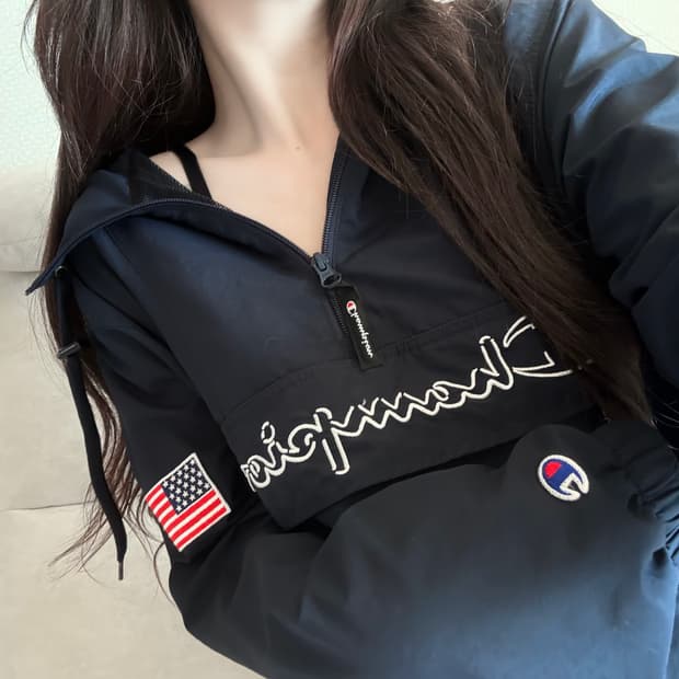 챔피온 네이비 성조기 아노락 후드집업