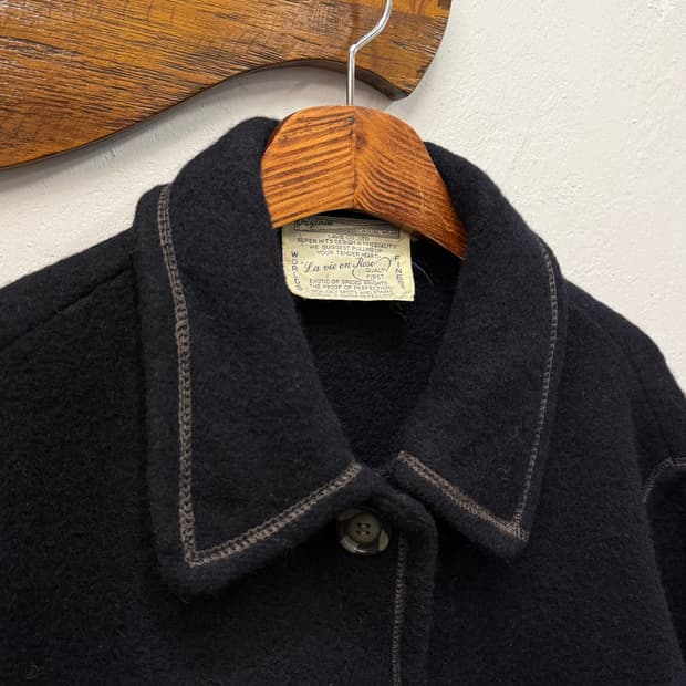 L) 90s Contrast Stitch Wool Car Coat