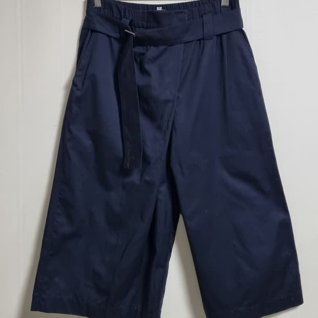 S (55) 듀엘 네이비 코튼 밴딩 와이드팬츠