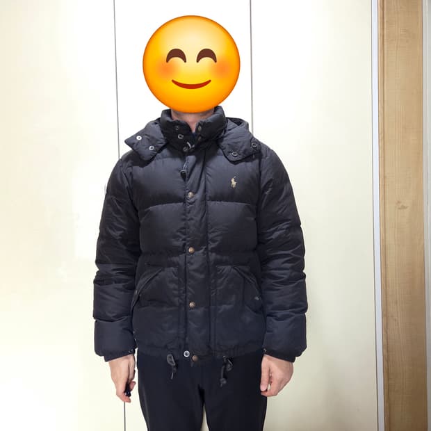 폴로랄프로렌 자수포니 블랙 후드 오리털 패딩 S