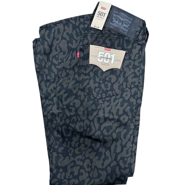 리바이스 501 오리지널 버블 레오파드 멍크 로브 다크 워시 진