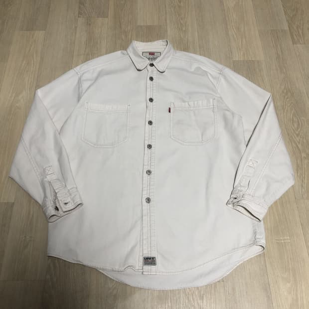 (M) 90's 리바이스 빈티지 트윌 투포켓 리벳 워크 셔츠 아이보리