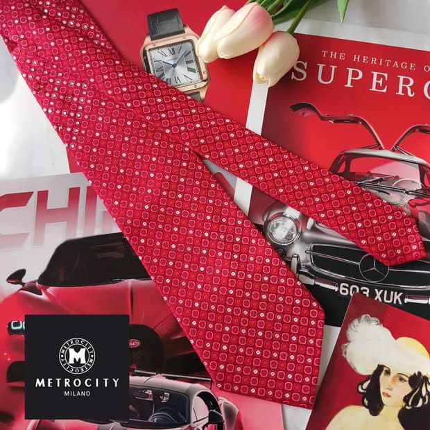 메트로시티 실크 레드 도트 패턴 넥타이 9.2cm A+등급 A18851
