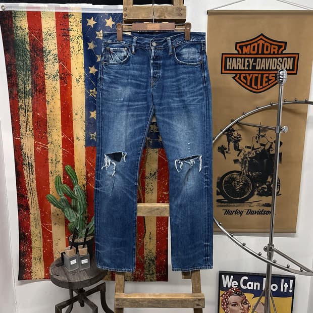 폴로 랄프로렌 바릭 슬림 스트레이트 데미지 데님팬츠 N714