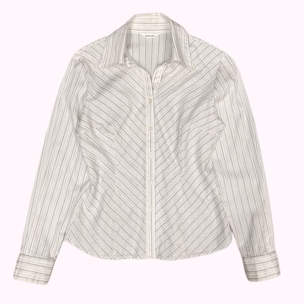 stripe open collar blouse