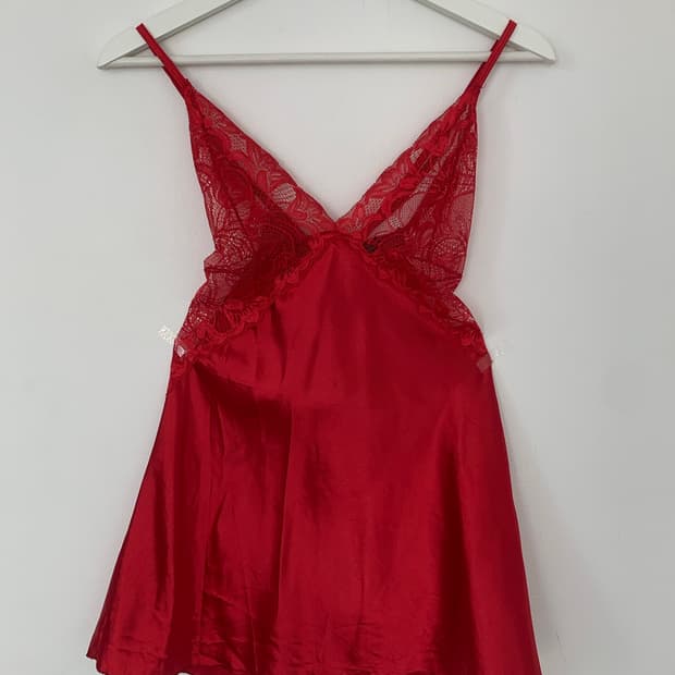 Red lace slip dress