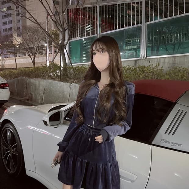 메이윤 제작 벨벳 벨루어 극세사 후드집업 스커트 세트 셋업 네이비
