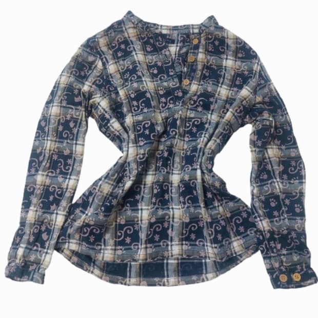 모리걸 너드 체크 셔츠 고양이 발바닥