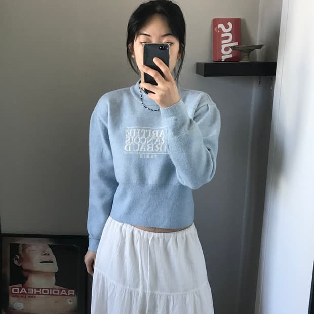 마리떼 프랑소와 저버 스펠아웃 로고 스카이 블루 니트